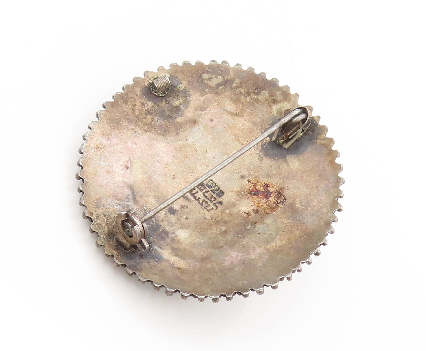ISRAEL 925 Sterling Silver  Vintage Antique Beaded Round Brooch Pin  BP10309