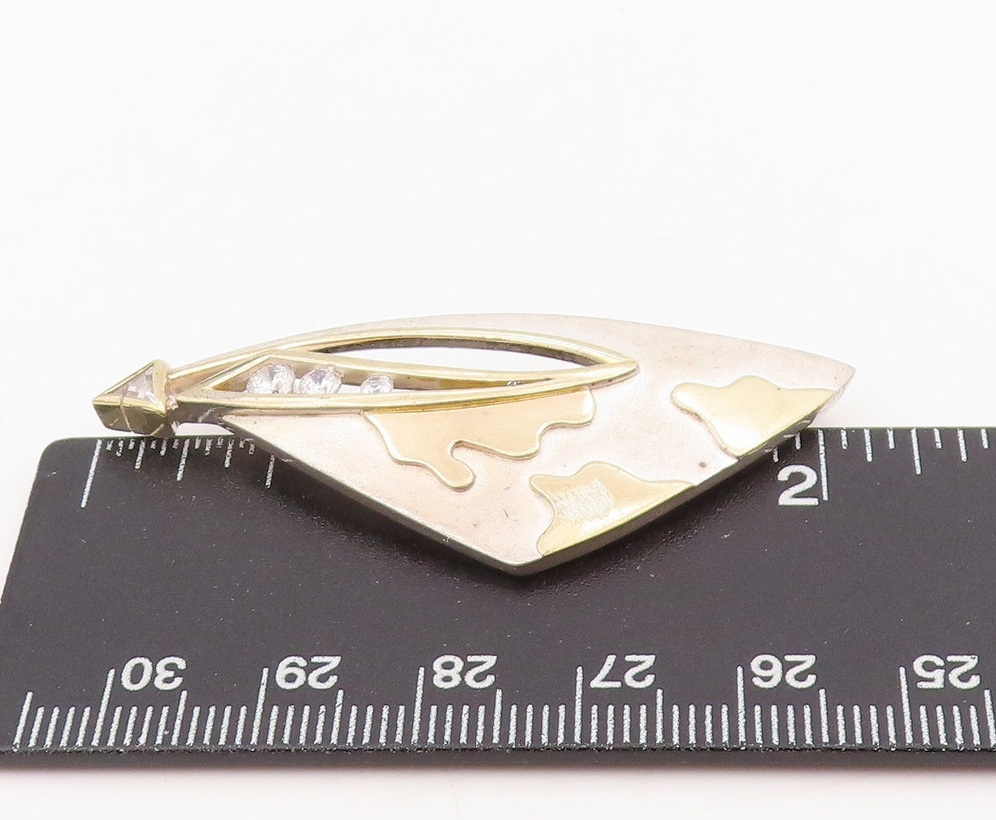 14k Gold & 925 Sterling Silver Vintage Brooch CZ Geometric Abstract Pin  BP12069