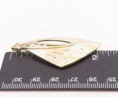 14k Gold & 925 Sterling Silver Vintage Brooch CZ Geometric Abstract Pin  BP12069