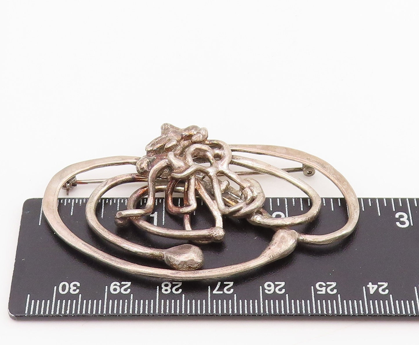 925 Sterling Silver Vintage Brooch Brutalist Tangled Web Design Pin  BP12061