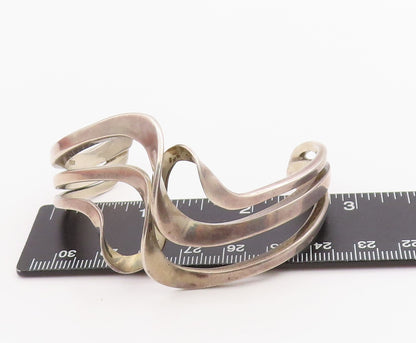 925 Sterling Silver Vintage Bracelet Modernist Freeform Wave Design Cuff BT11400