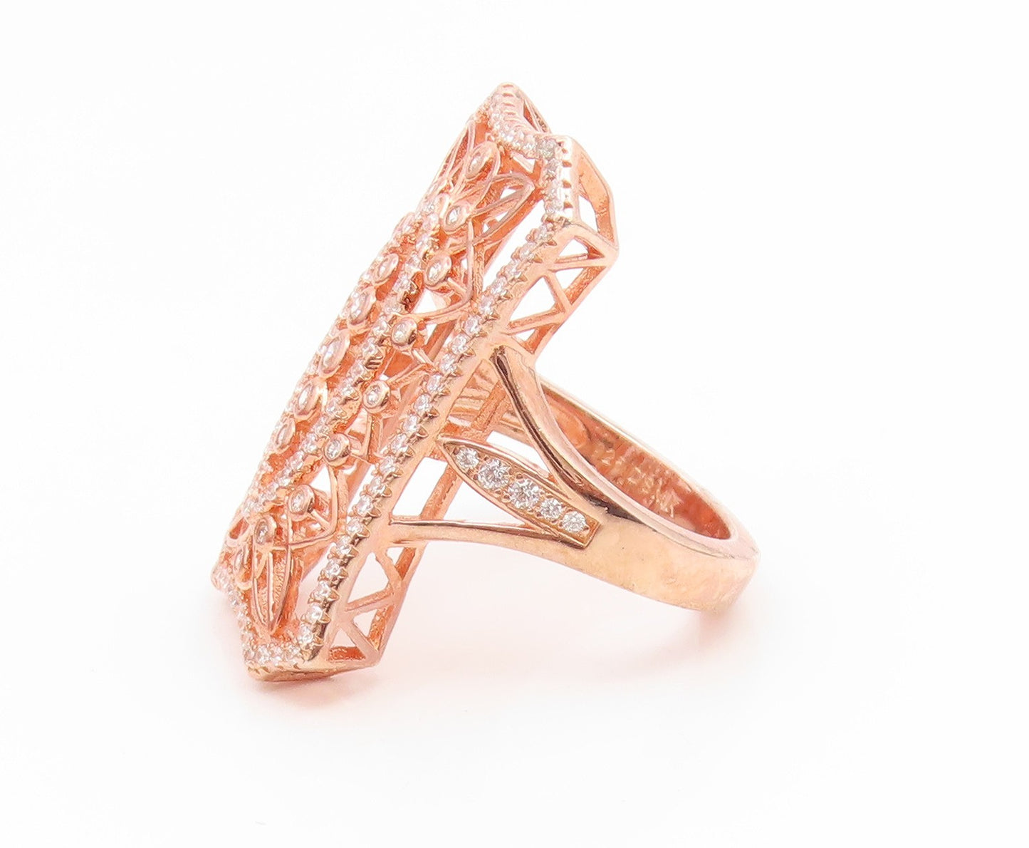 925 Sterling Silver Vintage Ring Gold Plated Topaz Openwork Band  Sz 7  RG35090