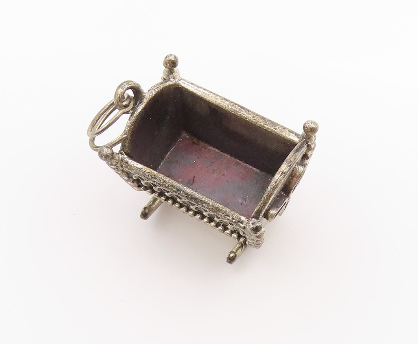 925 Sterling Silver Vintage Pendant BEAU Miniature Rocking Baby Cradle  PT26265