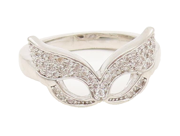 925 Sterling Silver  Vintage Minimalist Cat's Eye CZ Mask Ring Sz 6  RG27203