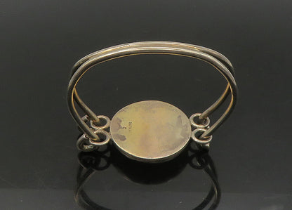 DESIGNER 925 Silver  Vintage Cabochon Cut Jasper Hook Bangle Bracelet  BT9052