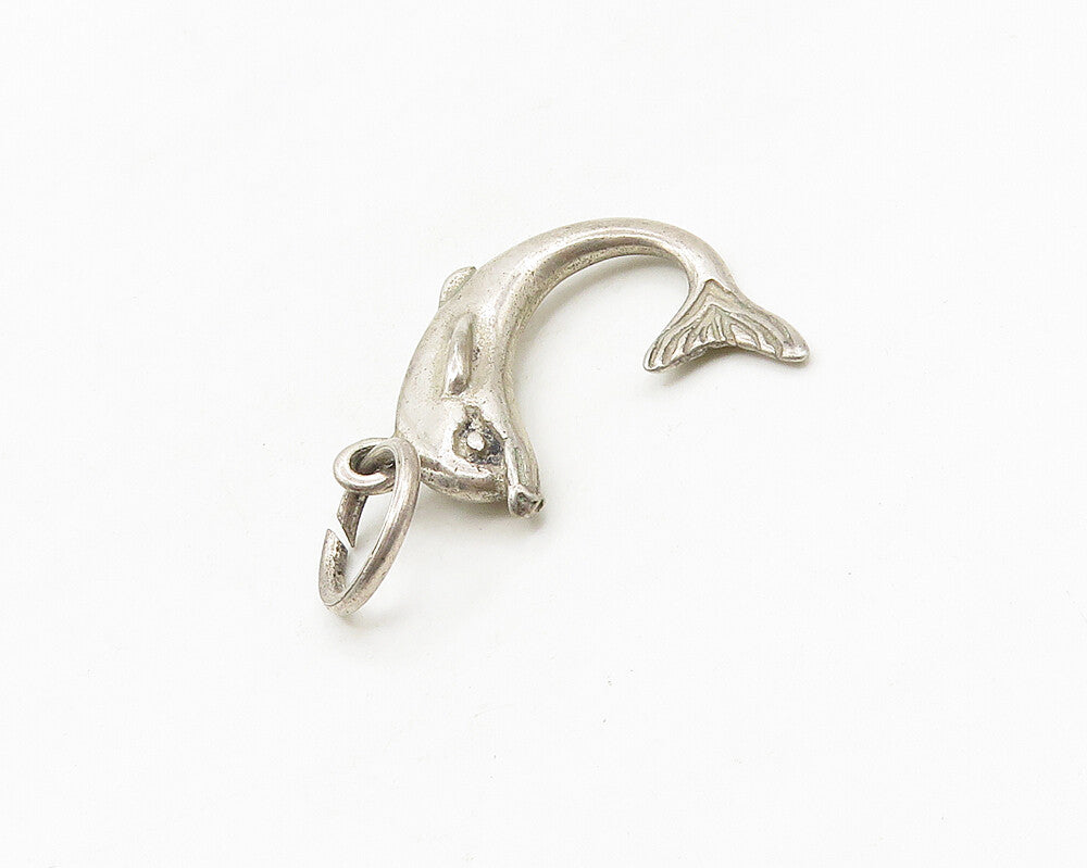 925 Sterling Silver  Vintage Dark Tone Leaping Dolphin Motif Pendant  PT14250