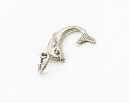 925 Sterling Silver  Vintage Dark Tone Leaping Dolphin Motif Pendant  PT14250