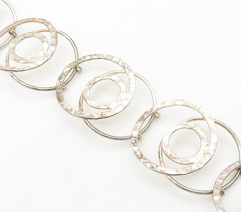 925 Sterling Silver  Vintage Hammered Open Circle Chain Bracelet  BT6116