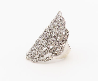 925 Sterling Silver Vintage Ring CZ Pave Intricate Openwork Rose Sz 7.5 RG36631