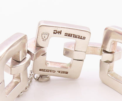 925 Sterling Silver Vintage Bracelet MEXICO Solid Geometric Link HEAVY  BT12142