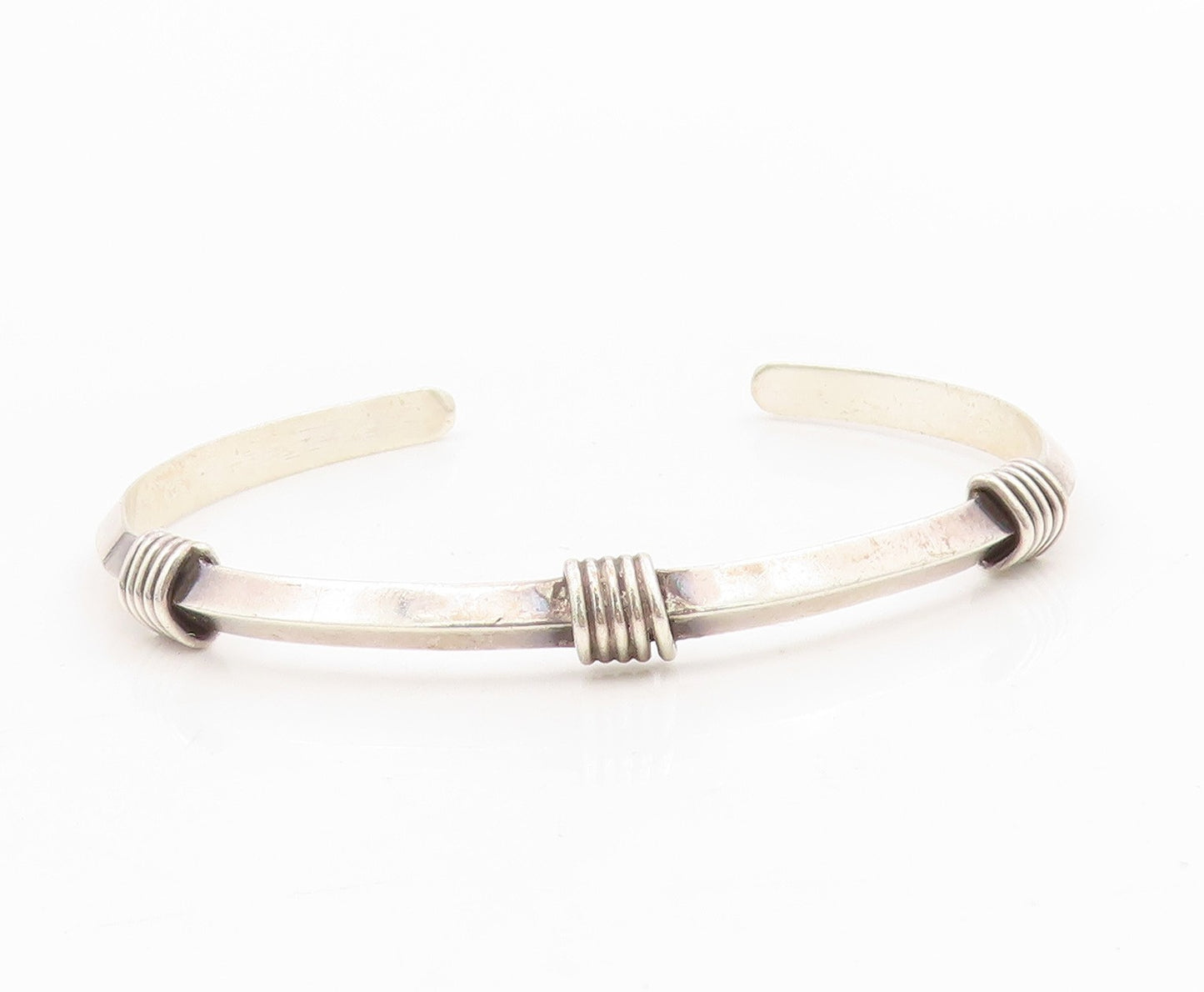 925 Sterling Silver Vintage Bracelet Minimalist Wire Wrapped Wide Cuff  BT11563