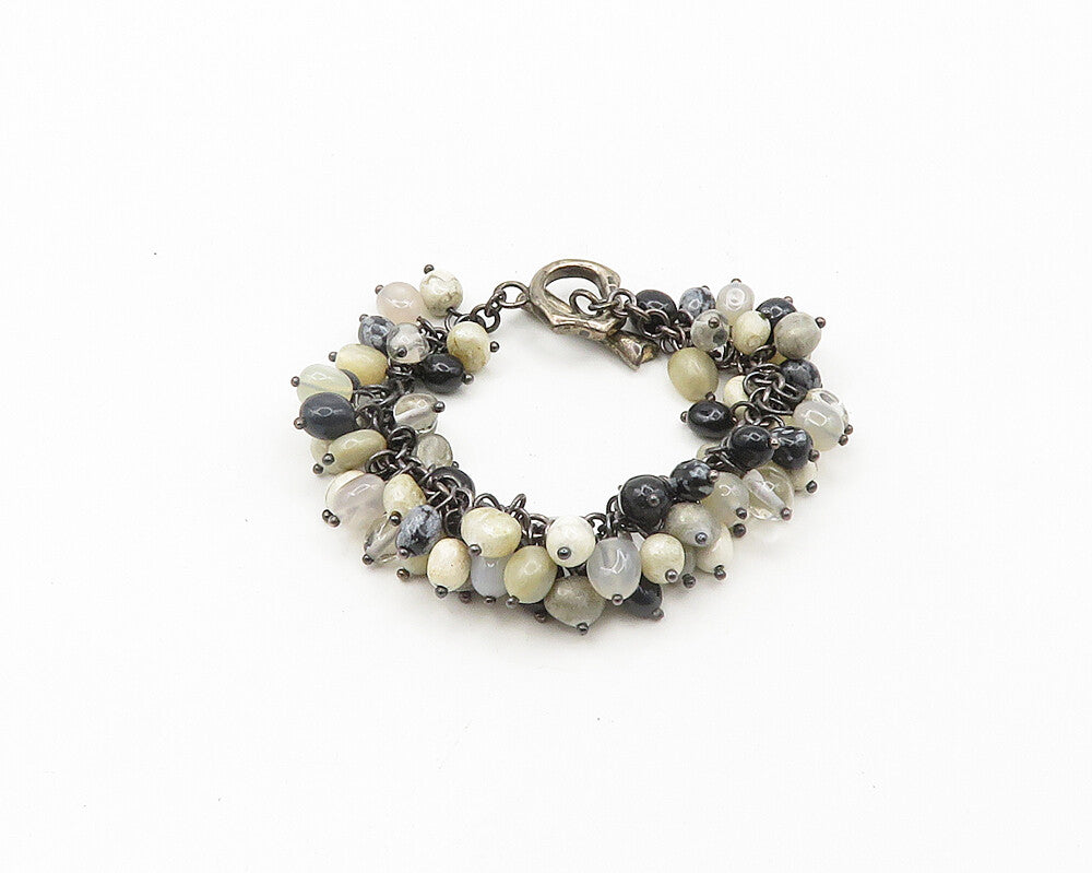 WHITNEY KELLY 925 Silver Vintage Onyx & Multi Stone Chain Bracelet BT7717