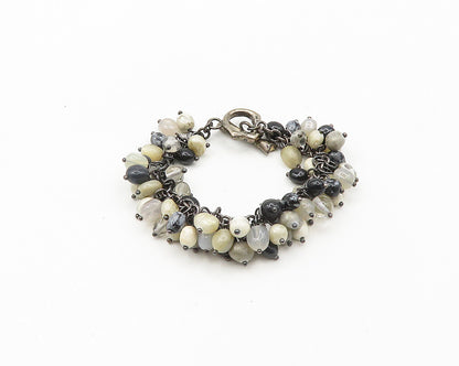 WHITNEY KELLY 925 Silver Vintage Onyx & Multi Stone Chain Bracelet BT7717