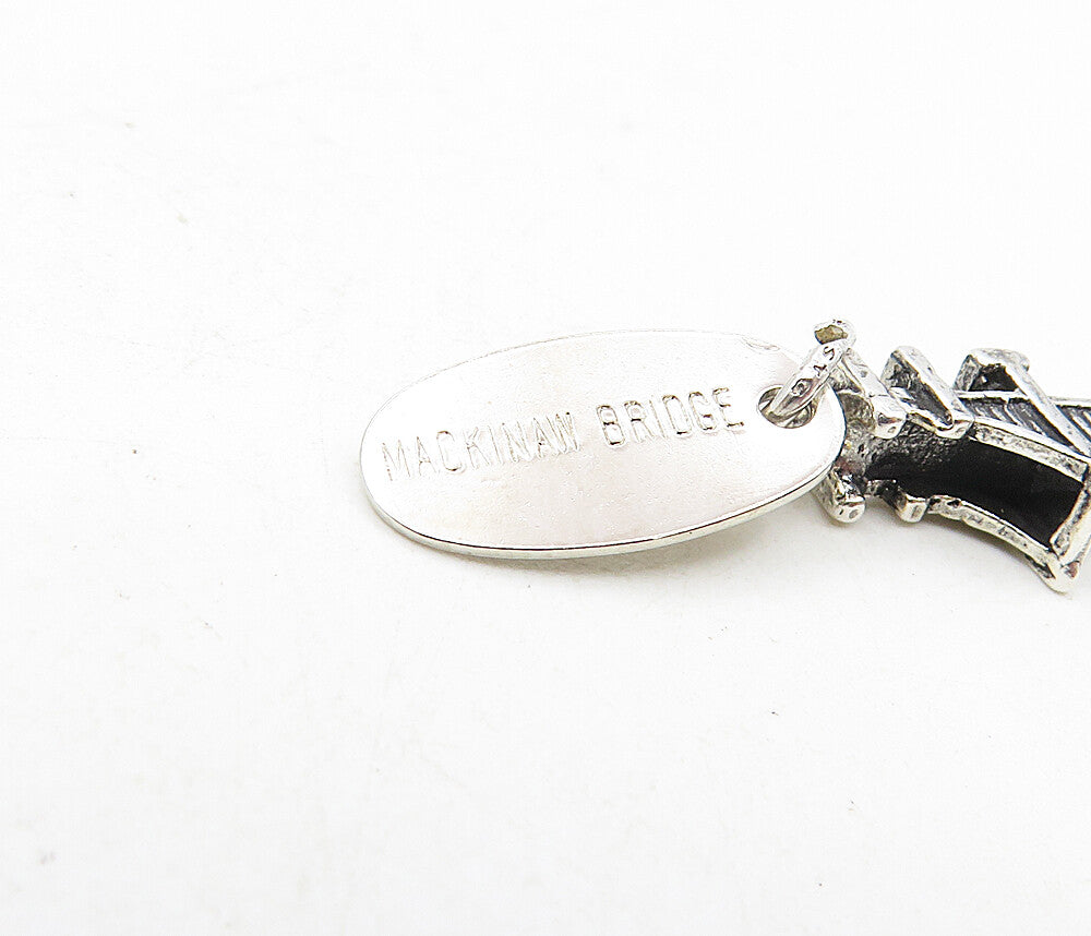 925 Sterling Silver  Vintage Shiny Petite Mackinaw Bridge Pendant  PT6696