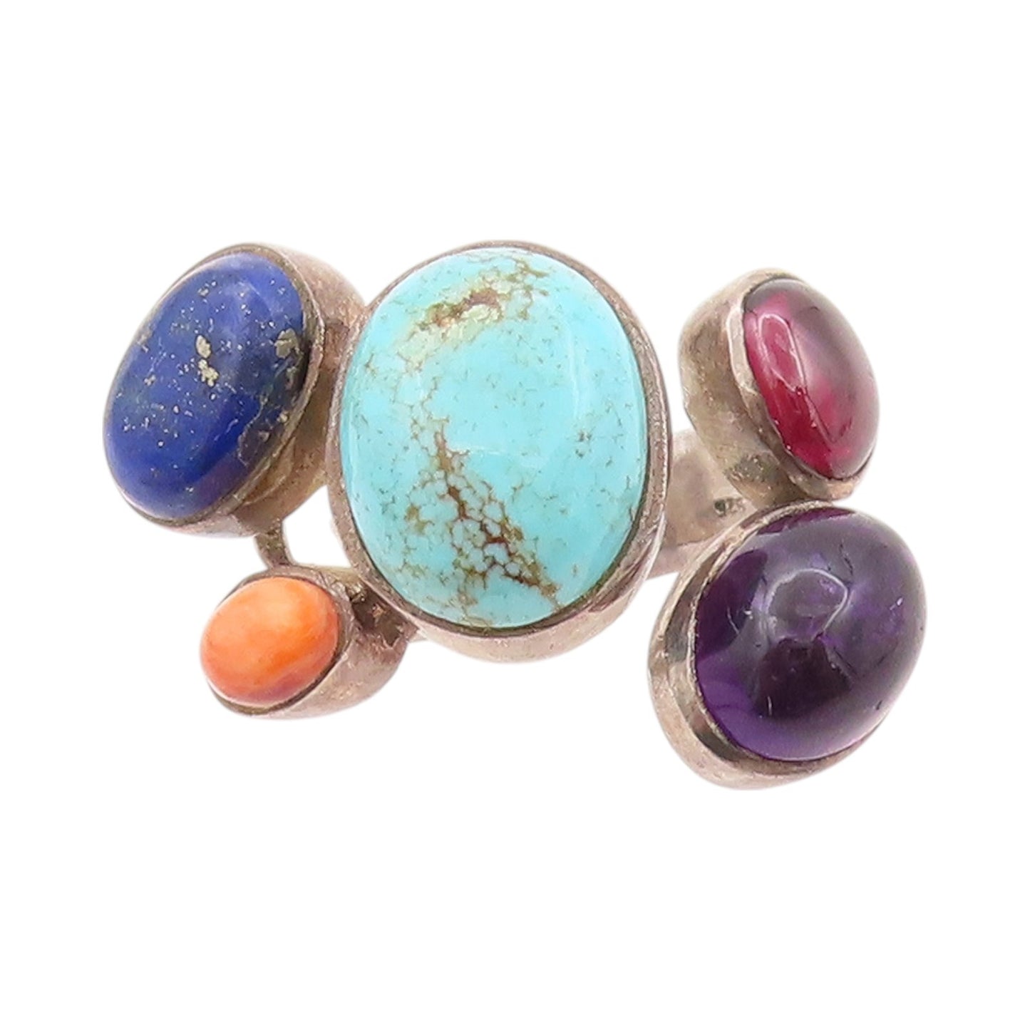 925 Sterling Silver Vintage Ring Cabochon Amethyst Garnet Gemstone Sz 7  RG32585