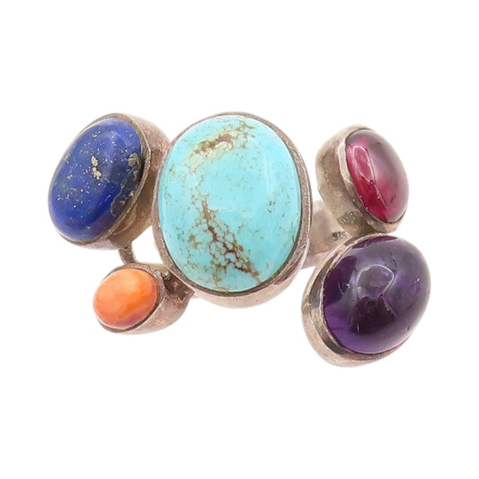 925 Sterling Silver Vintage Ring Cabochon Amethyst Garnet Gemstone Sz 7  RG32585