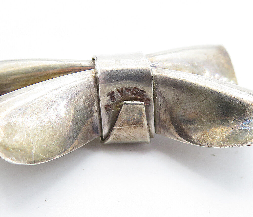 MEXICO 925 Sterling Silver  Vintage Shiny Dark Tone Bow Tie Brooch Pin  BP2036