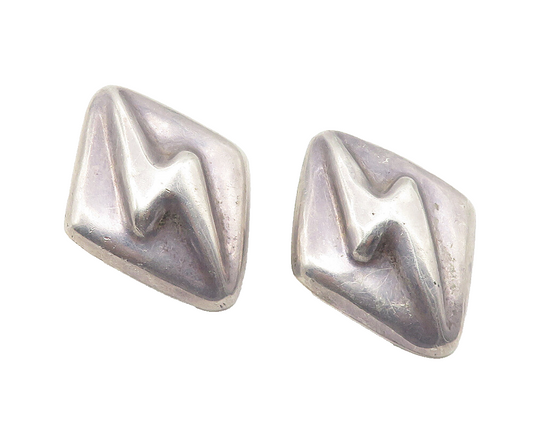 MEXICO 925 Silver  Vintage Lightening Bolt Hollow Non Pierce Earrings  EG6223