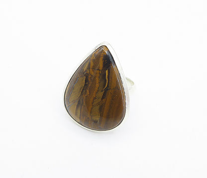 925 Sterling Silver  Pear Shape Tiger's Eye Shiny Cocktail Ring Sz 7  RG8492
