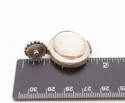 ESPO SIG 925 Silver  Vintage Beaded Oval Mother Of Pearl Pendant  PT21115