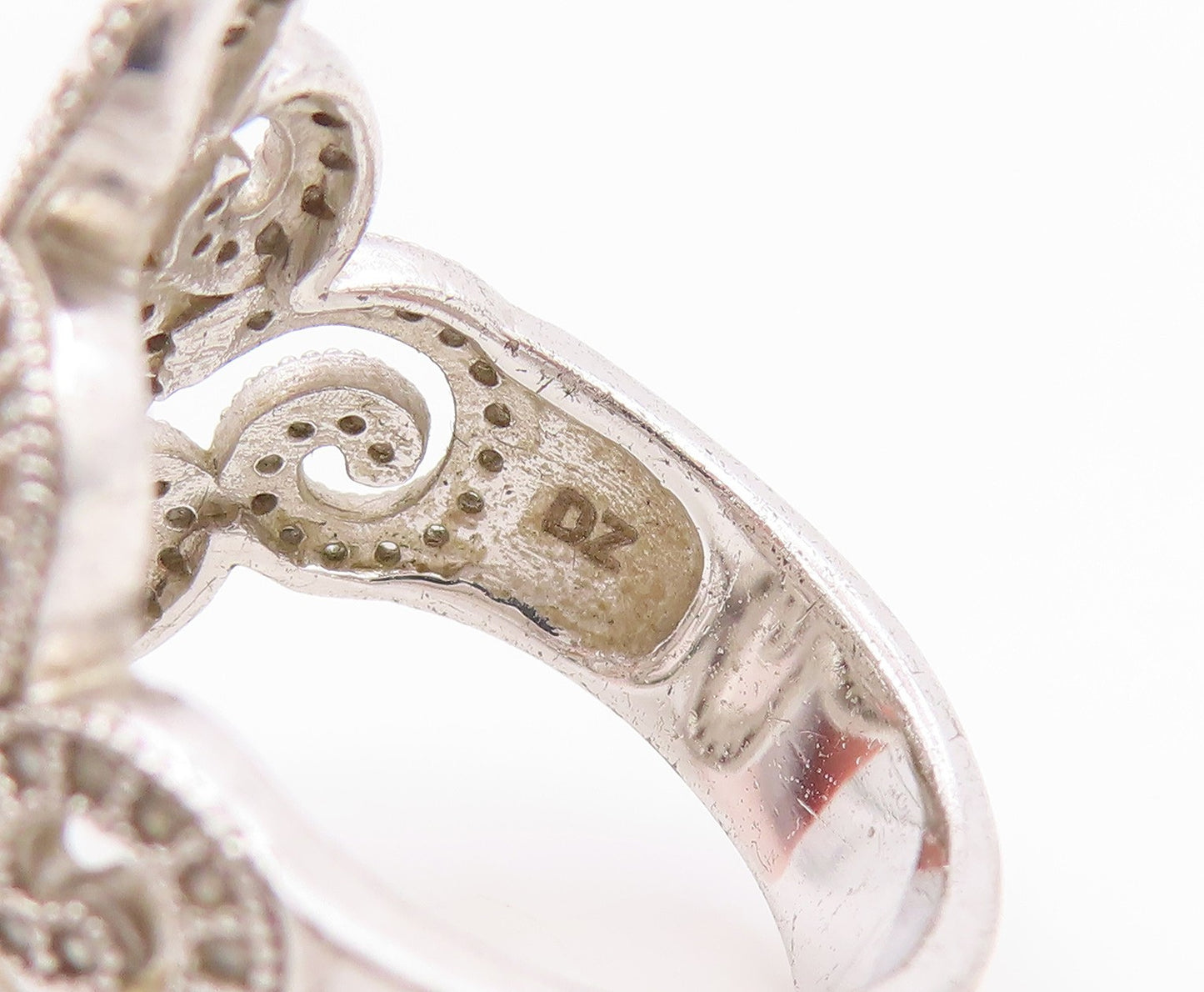 925 Sterling Silver Vintage Ring Elegant CZ Swirly Openwork Band  Sz 7  RG35926