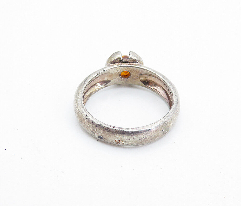 POLAND 925 Silver  Vintage Cabochon Cut Amber Solitaire Ring Sz 8  RG7038