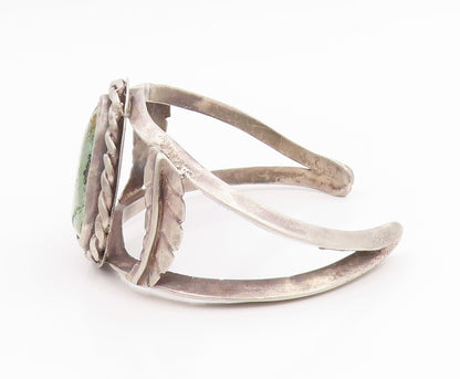 925 Sterling Silver Vintage Bracelet NAVAJO Turquoise Etched Leaf Cuff  BT11979