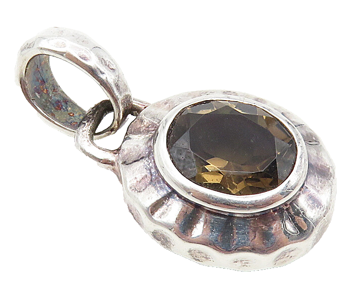 925 Sterling Silver  Vintage Faceted Smoky Topaz Oval Dome Pendant  PT7118