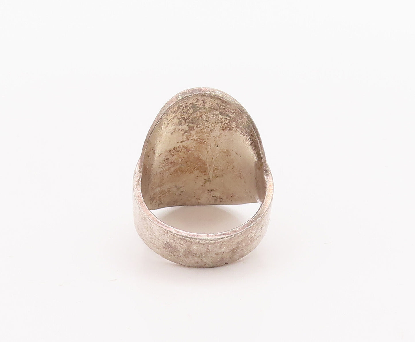 925 Sterling Silver Vintage Ring EUROPE Solid Round Plate Carved Sz 6.5  RG28440