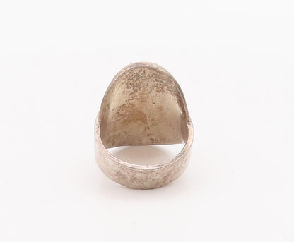 925 Sterling Silver Vintage Ring EUROPE Solid Round Plate Carved Sz 6.5  RG28440