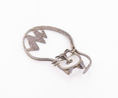 CARSI MEXICO 925 Silver Vintage Modernist Hammered Cat Brooch Pin  BP9408