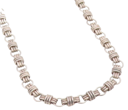 925 Sterling Silver Vintage Necklace Chunky Wrapped Barrel Link Chain  NE4720