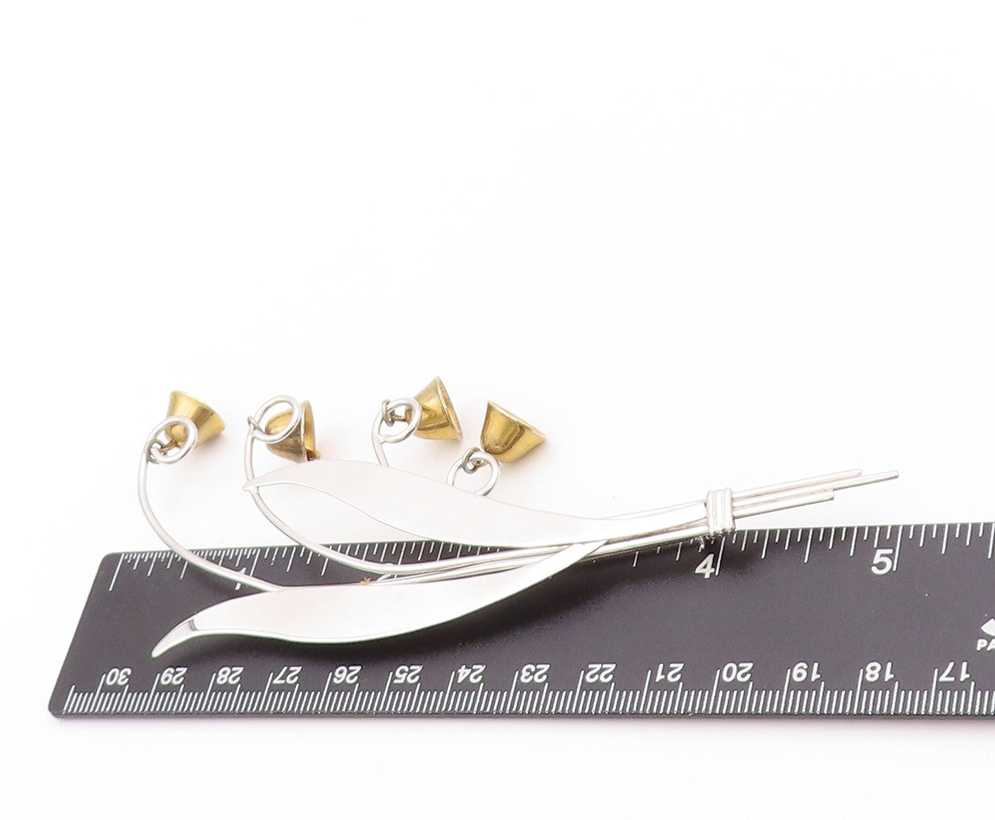 925 Sterling Silver Vintage Brooch MANREY Leaves With Dangling Bells  BP11650