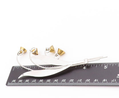 925 Sterling Silver Vintage Brooch MANREY Leaves With Dangling Bells  BP11650