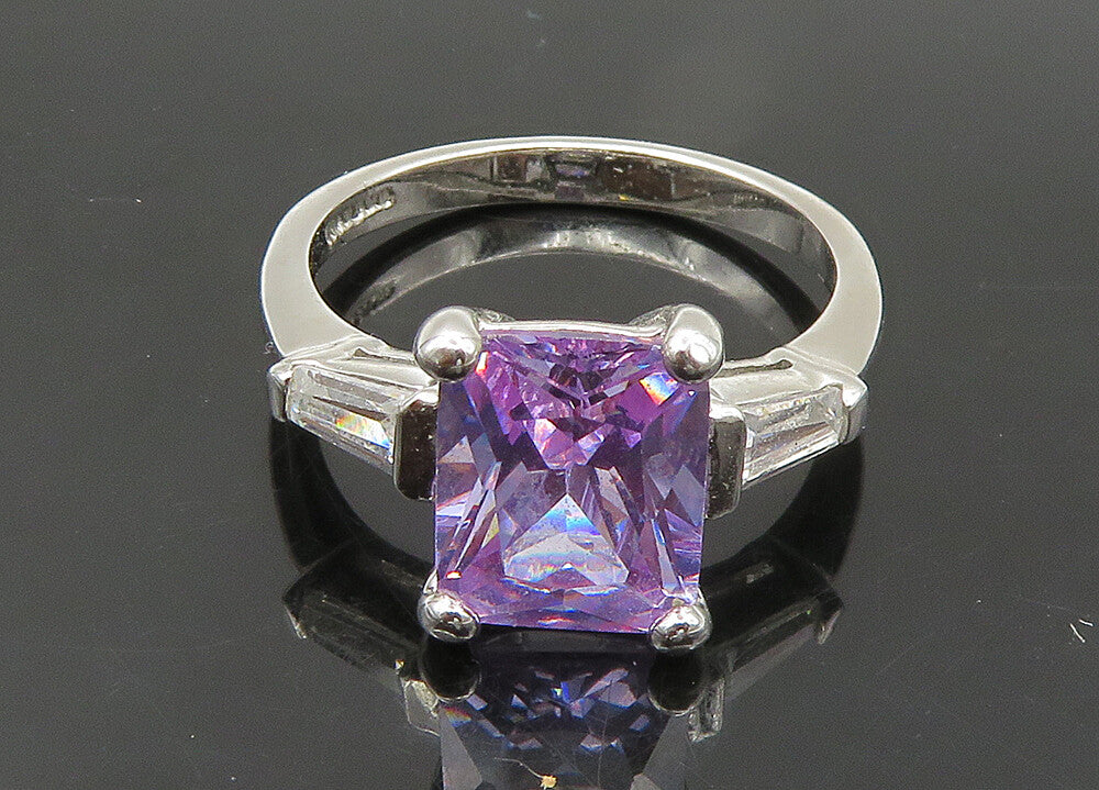 925 Sterling Silver  Vintage Purple Cubic Zirconia Band Ring Sz 8  RG21911