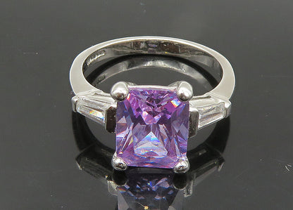 925 Sterling Silver  Vintage Purple Cubic Zirconia Band Ring Sz 8  RG21911