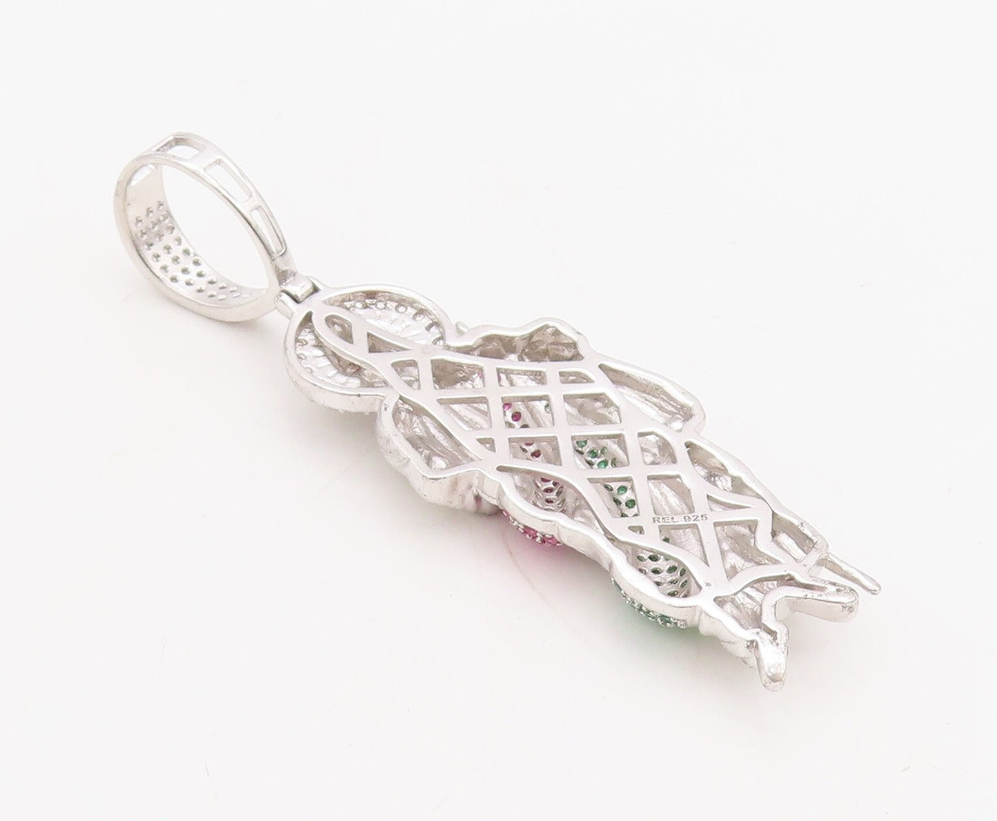925 Sterling Silver Vintage Pendant 3 Tone CZ Inlay Carved Jesus  PT23557