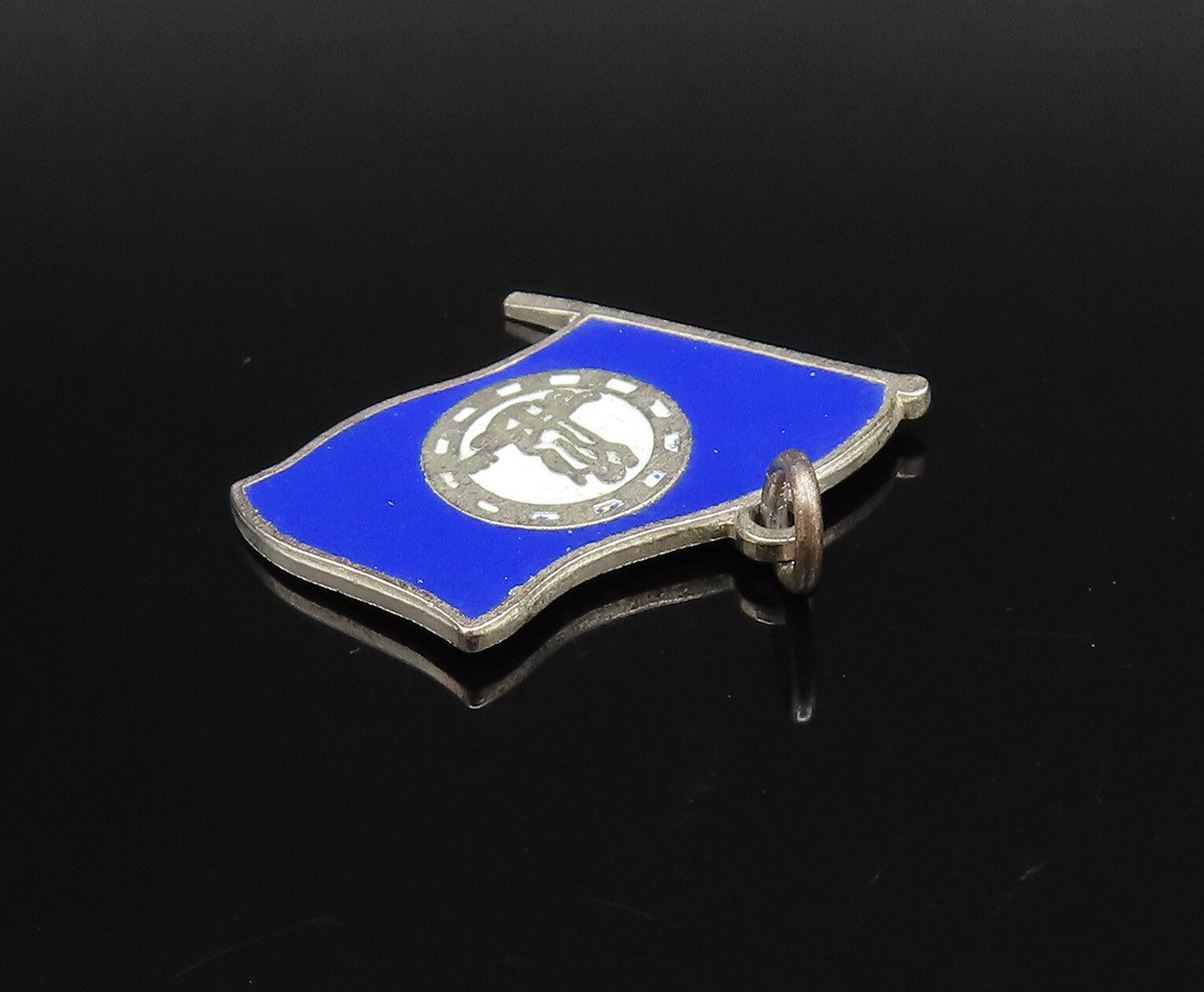 925 Silver  Vintage Kentucky State Seal Blue Enamel Flag Pendant  PT21836