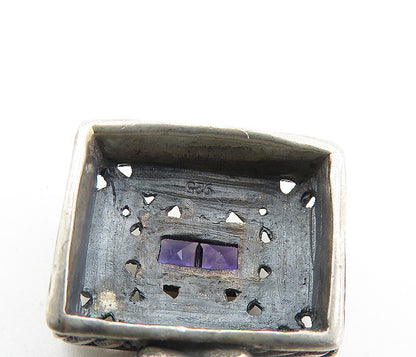925 Sterling Silver  Vintage Amethyst Swirl Patterned Square Pendant  PT3288