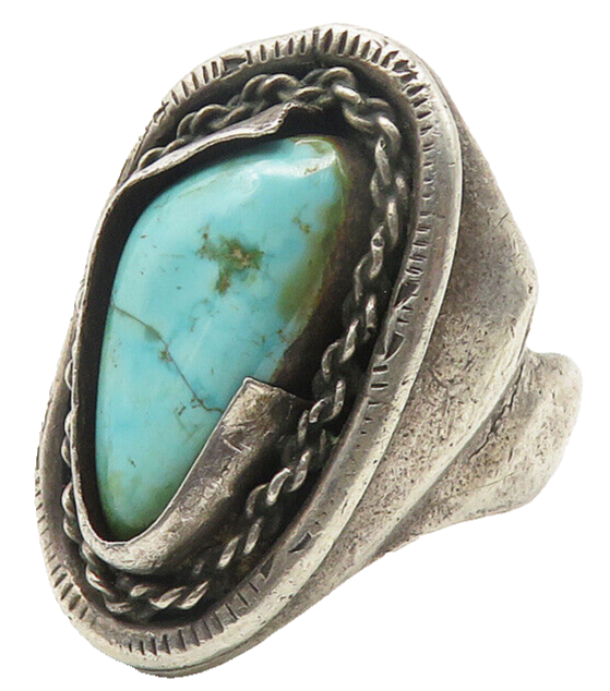 NAVAJO 925 Silver  Vintage Turquoise Sculpted Cocktail Ring Sz 11  RG11667