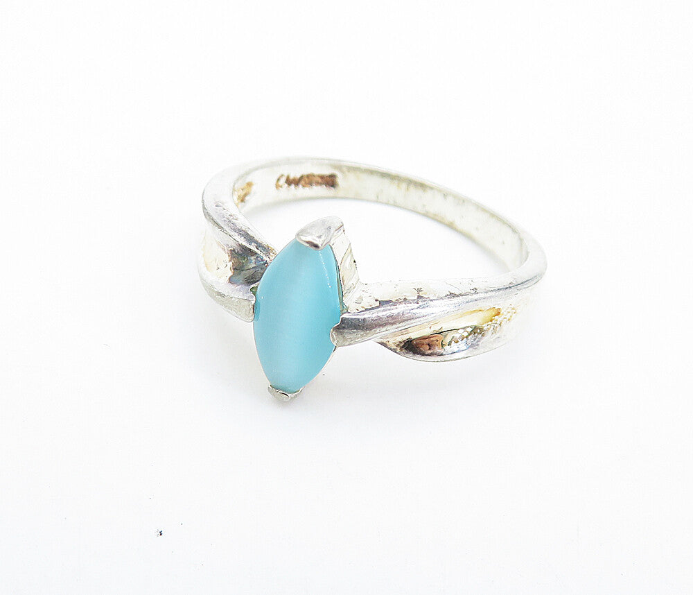 925 Sterling Silver  Vintage Blue Cat's Eye Topaz Solitaire Ring Sz 8  RG6718
