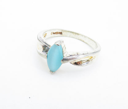 925 Sterling Silver  Vintage Blue Cat's Eye Topaz Solitaire Ring Sz 8  RG6718