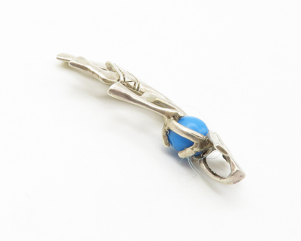 NAVAJO 925 Sterling Silver  Vintage Turquoise Kokopelli Dancer Pendant PT11334