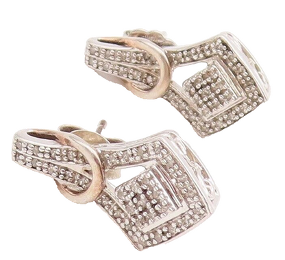 925 Sterling Silver Vintage Earrings Solid Design Cutout Diamonds Inlay  EG13059