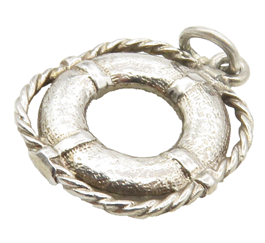 WELLS 925 Sterling Silver  Vintage Shiny Lifeguard Ring Motif Pendant  PT13692