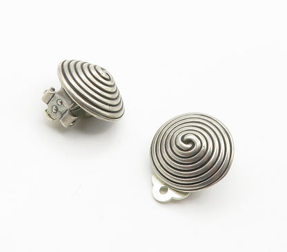 MMA 925 Sterling Silver  Vintage Shiny Spiral Dome Non Pierce Earrings  EG7561