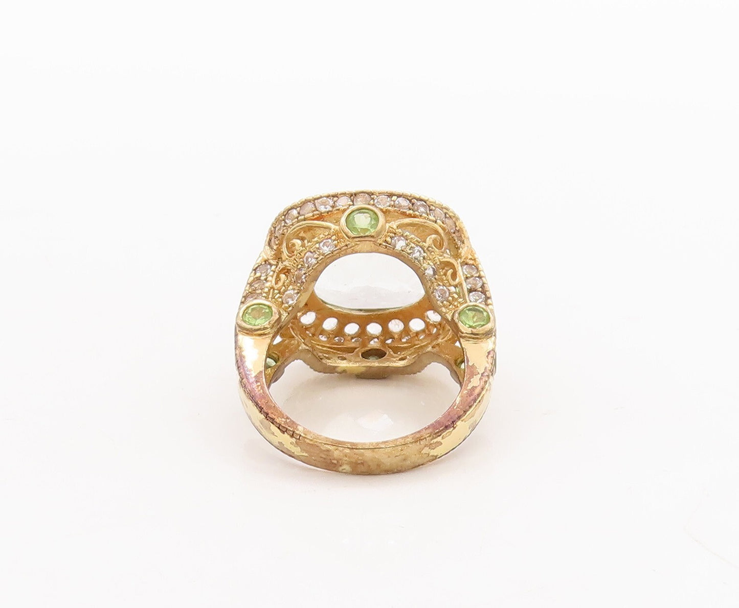 925 Sterling Silver Vintage Ring Gold Plated Peridot & Square Topaz Sz 7 RG29878