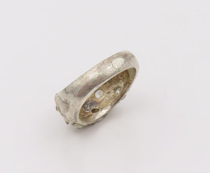 925 Silver  Vintage Roped Square Grid With CZ Broad Band Ring Sz 8.75  RG26635