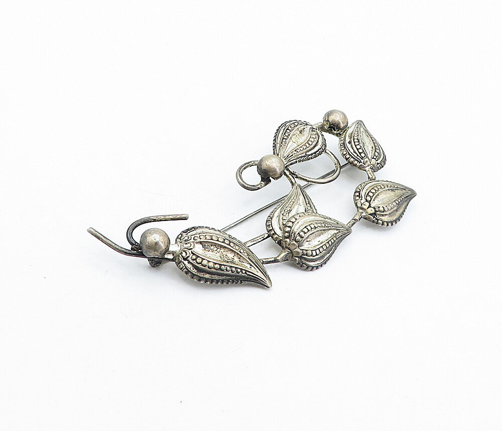 925 Sterling Silver  Vintage Antique Floral Leaf Vine Motif Brooch Pin  BP1509