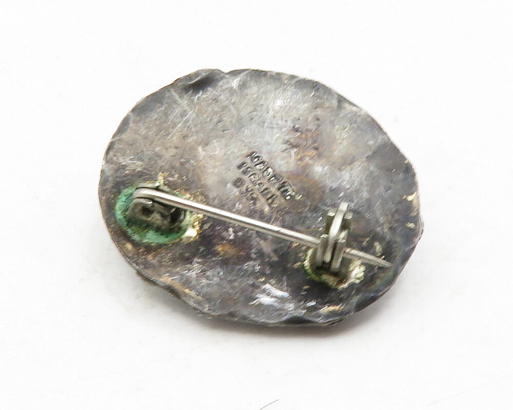 ISRAEL 925 Sterling Silver  Vintage Cabochon Cut Agate Swirl Brooch Pin BP4489